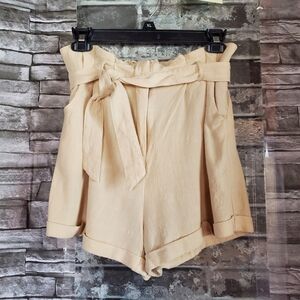 Lulu's Paperbag High-waisted Linen Blend Shorts Ivory Self-tie Pockets Sz Small